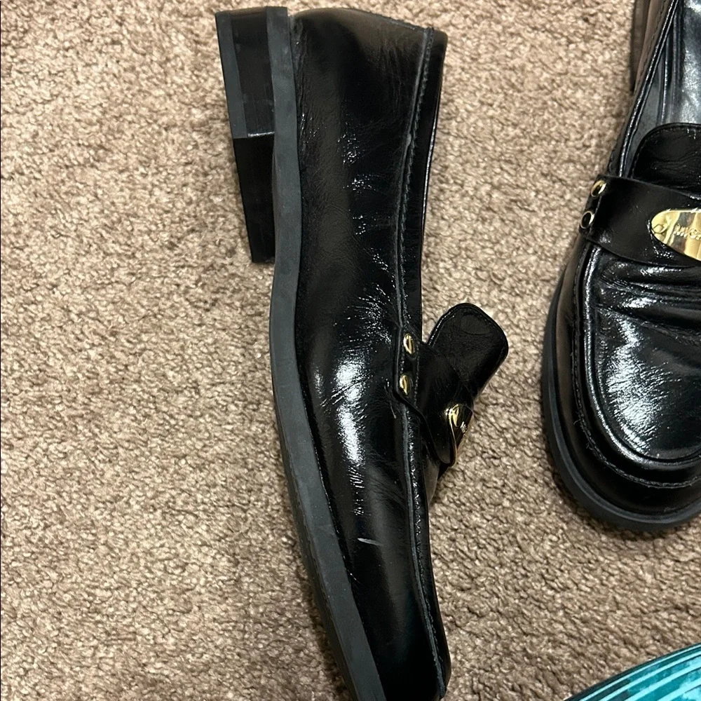 Michael Kors Black Patent Leather Loafers with Gold Plaque